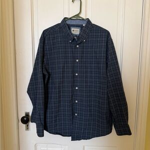 Haggar Navy Plaid Button Down Shirt